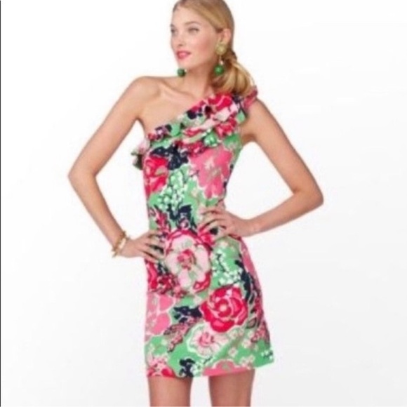 Lilly Pulitzer Whinnie “A Thing Called Love” One Shoulder Dress sz. LG